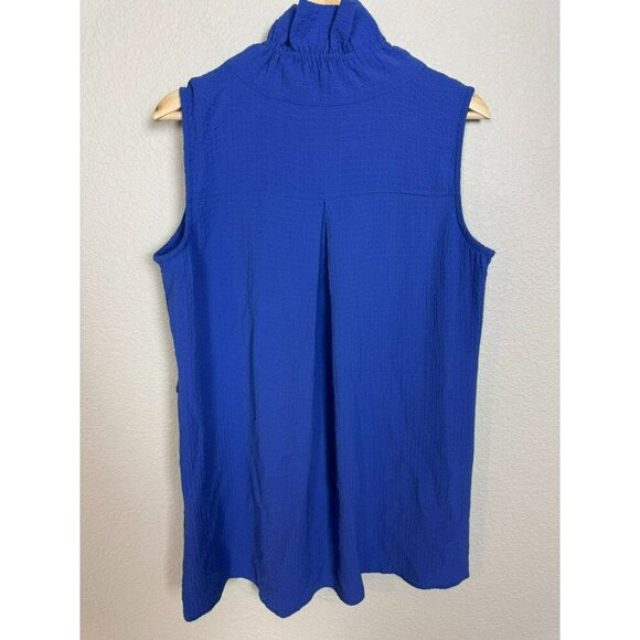 Soft Surroundings Island Time Tunic Top Size Small Blue Crinkle Ruffle Neck - Picture 9 of 11